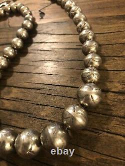#906 Perles Navajo Estampillées Vintage, Collier Sterling Argent 19 925 Perles