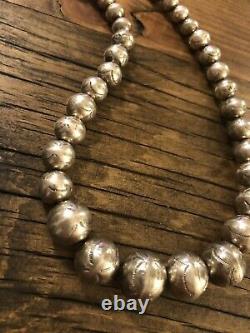 #906 Perles Navajo Estampillées Vintage, Collier Sterling Argent 19 925 Perles