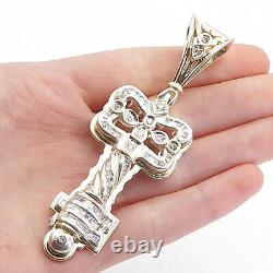 925 Argent Sterling Vintage Cubic Zirconia Shiny Key Pendentif De Motivation Pt4831