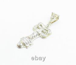 925 Argent Sterling Vintage Cubic Zirconia Shiny Key Pendentif De Motivation Pt4831