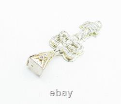 925 Argent Sterling Vintage Cubic Zirconia Shiny Key Pendentif De Motivation Pt4831