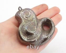 925 Argent Sterling Vintage Oxydé Moderniste Sculpted Design Pendentif- Pt2978