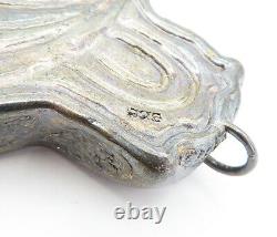 925 Argent Sterling Vintage Oxydé Moderniste Sculpted Design Pendentif- Pt2978