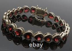 925 Argent Sterling Vintage Red Topaz Love Heart Shiny Chain Bracelet Bt5055