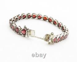 925 Argent Sterling Vintage Red Topaz Love Heart Shiny Chain Bracelet Bt5055