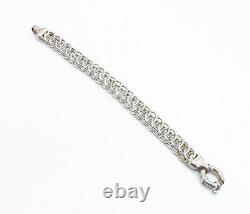 925 Argent Sterling Vintage Shiny Circle Cage Lien Chaîne Bracelet Bt3062