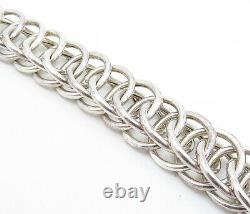 925 Argent Sterling Vintage Shiny Circle Cage Lien Chaîne Bracelet Bt3062