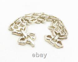 925 Argent Sterling Vintage Shiny Hammered Chaîne De Fleurs Bracelet Bt4656