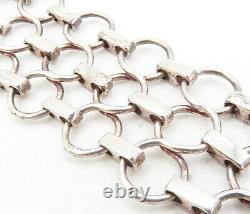 925 Argent Sterling Vintage Shiny Round Link Bracelet À Trois Rangées De Chaîne Bt3788