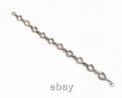 925 Argent Vintage Bracelet De Chaîne En Diamant Véritable Noir Et Blanc Bt5316