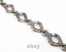 925 Argent Vintage Bracelet De Chaîne En Diamant Véritable Noir Et Blanc Bt5316