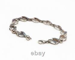 925 Argent Vintage Bracelet De Chaîne En Diamant Véritable Noir Et Blanc Bt5316
