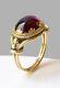 9ct Cabochon Cut Ruby Art Rope Filigree Vintage Like Ring Yellow Gold Fnsh Silver