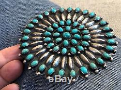 A + Old Vintage Petit Point Pawn Navajo Zuni Turquoise & Silver 3 7/8 Broche
