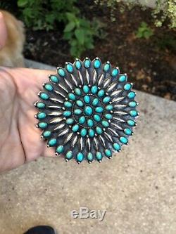 A + Old Vintage Petit Point Pawn Navajo Zuni Turquoise & Silver 3 7/8 Broche