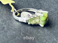 ARGENT STERLING VINTAGE 925 PIERRE VERTE avec BAGUETTES VERT LIME taille 8