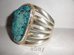 Amazing Vintage Grand Bracelet En Argent Navajo Turquoise Sterling