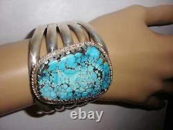 Amazing Vintage Grand Bracelet En Argent Navajo Turquoise Sterling