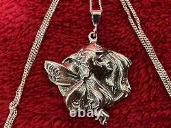 Ancien pendentif papillon fée en argent sterling Art Nouveau avec collier de 18 pouces