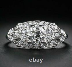 Ancienne Vintage Brillant Cut Rond Diamant Art Déco Bague De Fiançailles 925 Argent