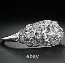 Ancienne Vintage Brillant Cut Rond Diamant Art Déco Bague De Fiançailles 925 Argent