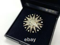 Antique Allemand Or Sur Argent Sterling Sparkly Diamond Paste Starburst Brooch