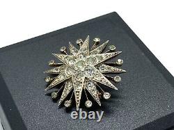 Antique Allemand Or Sur Argent Sterling Sparkly Diamond Paste Starburst Brooch