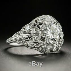 Antique Art Déco Vintage Bague De Fiançailles 2 Ct Diamant Rond En Or Blanc 14k Plus
