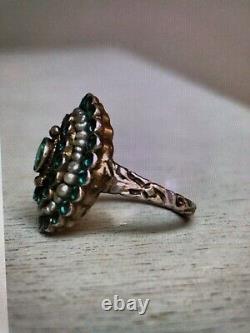 Antique Edwardian Emerald Seed Pearl Ring Taille 8 Anniversaire De Mariage De Fiançailles