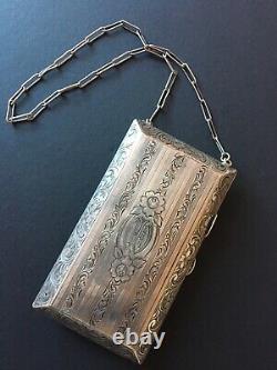 Antique Ladies Sterling Silver Bag Ep Chantait Compact Purse Coin Holder