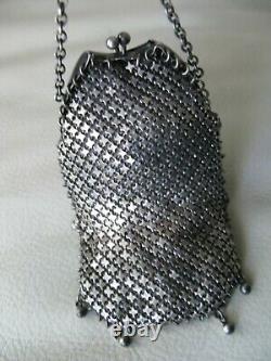Antique Sterling Argent Châtelaine Hunting Scene 8 Tassel Chain Mail Coin Purse