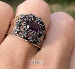Antique Victorienne Rose-cut Diamond Amethyst 18k Rose Or Sterling Silver Ring