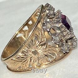 Antique Victorienne Rose-cut Diamond Amethyst 18k Rose Or Sterling Silver Ring