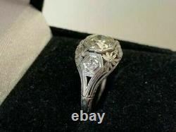 Antique Vintage Art Déco Mariage Filigrane Ring 14k Or Blanc Plus De 2 Ct Diamond