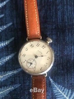 Antique Vintage En Argent Sterling 1912 Elgin Ww1 Trench Wristwatch Courir Fort