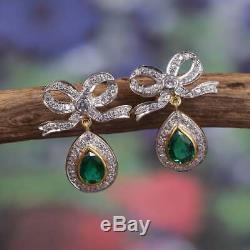 Antique / Vintage Or Jaune 18 Carats Plus 1.22ct Boucles D'oreilles Diamant Émeraude Colombienne