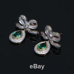 Antique / Vintage Or Jaune 18 Carats Plus 1.22ct Boucles D'oreilles Diamant Émeraude Colombienne