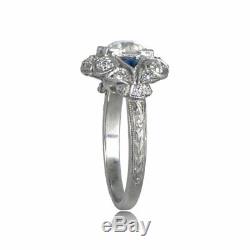 Antique Vintage Sapphire Fiançailles Mariage Bague 2ct Vvs1 Diamant Or Blanc 14k