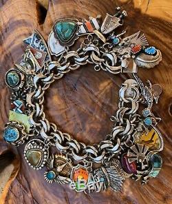 Argent Sterling Vintage Natif Bracelet Turquoise Sud-ouest Américain
