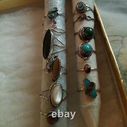 Argent Sterling Vtg Ring Lot Noir Onyx Cat Eye Turquoise Non Scrap Native Sz6 8