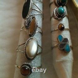 Argent Sterling Vtg Ring Lot Noir Onyx Cat Eye Turquoise Non Scrap Native Sz6 8