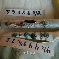 Argent Sterling Vtg Ring Lot Noir Onyx Cat Eye Turquoise Non Scrap Native Sz6 8