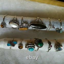 Argent Sterling Vtg Ring Lot Noir Onyx Cat Eye Turquoise Non Scrap Native Sz6 8