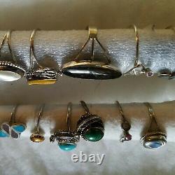 Argent Sterling Vtg Ring Lot Noir Onyx Cat Eye Turquoise Non Scrap Native Sz6 8