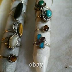 Argent Sterling Vtg Ring Lot Noir Onyx Cat Eye Turquoise Non Scrap Native Sz6 8