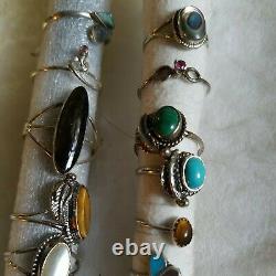 Argent Sterling Vtg Ring Lot Noir Onyx Cat Eye Turquoise Non Scrap Native Sz6 8