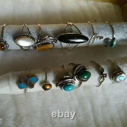 Argent Sterling Vtg Ring Lot Noir Onyx Cat Eye Turquoise Non Scrap Native Sz6 8