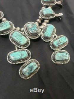 Argent Vintage Sterling Turquoise Stormy Mountain Squash Collier Fleur