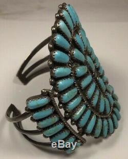 Argent Vintage Sterling Zuni Cluster Bracelet. Turquoise Bloc