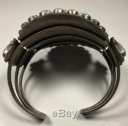 Argent Vintage Sterling Zuni Cluster Bracelet. Turquoise Bloc